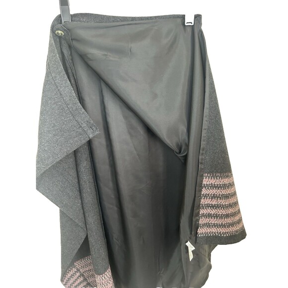 Petite Sophisticate 0P Wool Gray Pink Border Accent Wrap Lined Midi Pencil Skirt - Picture 5 of 9